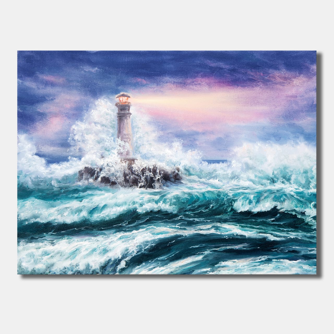 Designart - Lighthouse Wild Blue Ocean Waves - Nautical & Coastal Canvas Wall Art Print